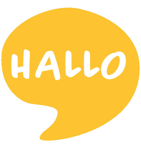 Gelbe Sprechblase mit dem Text "HALLO"